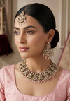 ZAKIRA light pink cz kundan and moissanite replica Necklace set with maangtika , Indian Pakistani wedding bridal jewelry