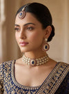 SOHA Victorian style Navy blue and ruby red Kundan and moissanite replica choker necklace set with maangtika, Indian wedding jewelry