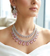 Tara Sutaria inspired Pink American diamond necklace set bollywood jewelry,Indian Jewelry Pakistani Wedding jewellery Cz Zircon