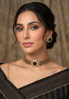 KAYNA black kundan choker necklace set with matching studs ,Indian Pakistani black colour traditional and festive jewelery