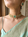 KAYNA Mint kundan choker necklace set with matching earrings ,Indian Pakistani mint colour wedding and festive jewelery
