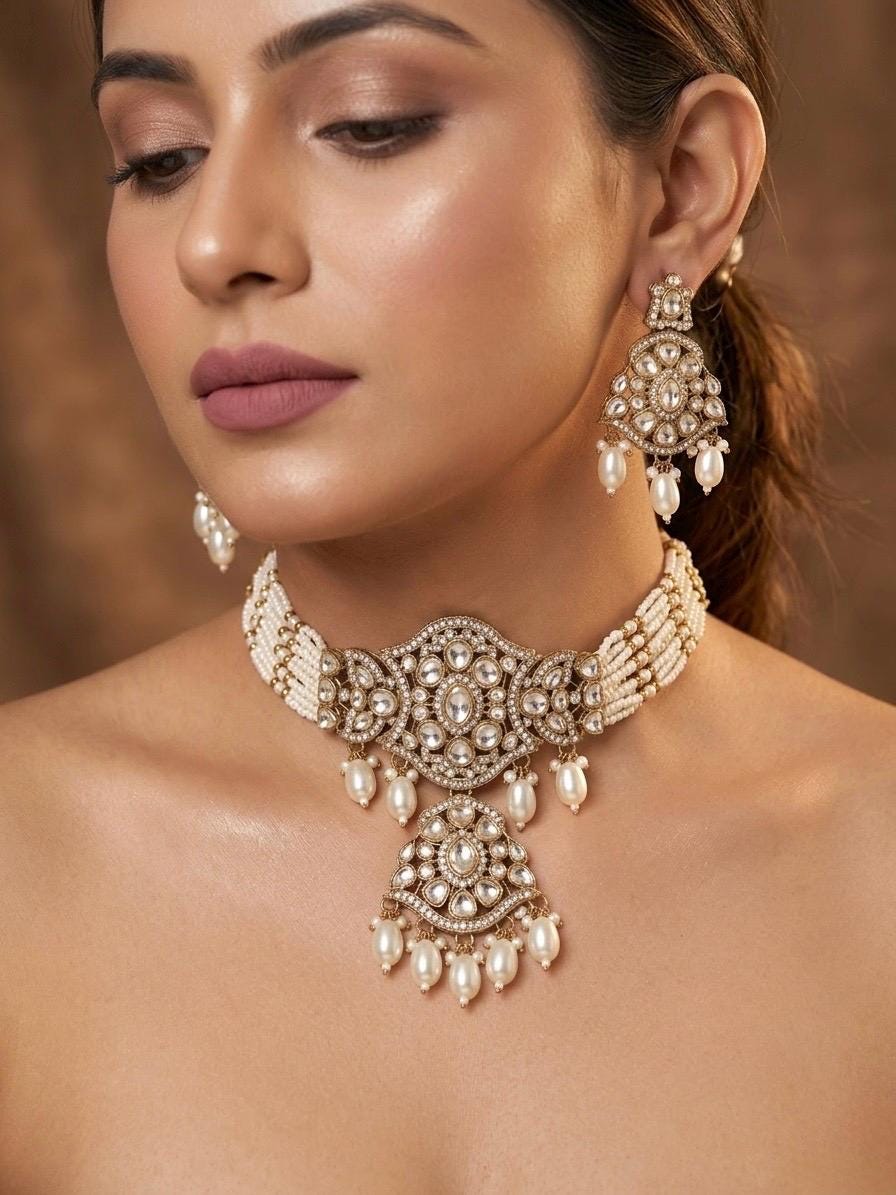 ARLINA White Kundan Necklace Set