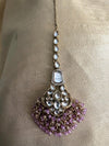 SHAINA Lavender pink Kundan necklace set with Maangtika, Indian Pakistani traditional wedding bridal jewelry
