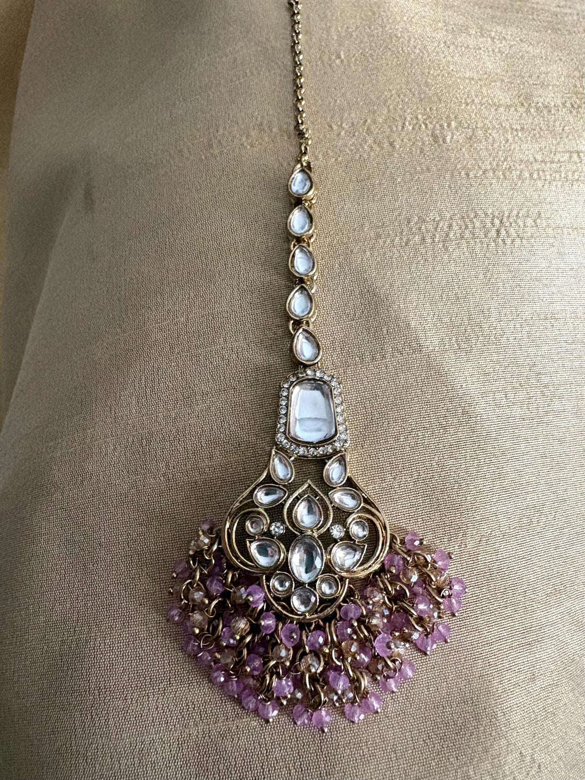 SHAINA Lavender pink Kundan necklace set with Maangtika, Indian Pakistani traditional wedding bridal jewelry