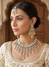ZUBAIRA Ivory white kundan necklace  set in Victorian style antique polish , Indian Pakistani wedding bridal jewellery, Maangtika included