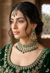 PARINAZ Emerald green Premium quality Moissanite and kundan Necklace set, Indian Pakistani wedding bridal uncut polki jewelry with maangtika