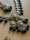 SURVEEN Navy blue Kundan necklace set with Maangtika, Indian Pakistani traditional wedding bridal jewelry