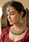 ZIYANA Ruby green necklace set in high quality kundan,Indian Pakistani wedding bridal jewellery, Maangtika included