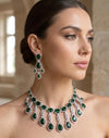 TANAAZ High quality Emerald green necklace earrings, real diamond look cz zircon prom  jewelry, green and silver polish wedding necklace set