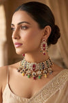 IVARA Multicoloured kundan choker necklace set,Indian Pakistani Navratna wedding bridal and festive jewelery