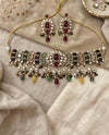 IVARA Multicoloured kundan choker necklace set,Indian Pakistani Navratna wedding bridal and festive jewelery