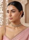 KAYNA Pink mint kundan choker necklace set with matching earrings ,Indian Pakistani wedding and festive jewelery