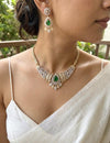SAHAR Emerald Green cz Real diamond look gold silver finish American Diamond Necklace Set, Indian Pakistani  wedding and festive jewelry