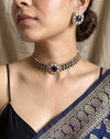 KAYNA Navy blue kundan choker necklace set,Indian Pakistani blue colour wedding bridal and festive jewelery