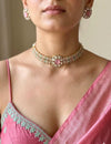 KAYNA Pink mint kundan choker necklace set with matching earrings ,Indian Pakistani wedding and festive jewelery