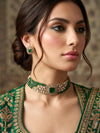 SHAZA Emerald green kundan choker set in matt gold polish ,cz Indian Pakistani wedding and festive jewelry