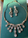 KOYEL clear stones cz zircon necklace set in  mehndi golden polish, antique polish Indian pakistani  jewelry