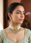SIFAT Yellow blue Kundan choker set ,fusion jewelry, indian bollywood costume jewellery pakistani nikaah, bridal wedding necklace set