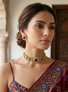KAYNA Multicoloured kundan choker necklace set,Indian Pakistani Navratna traditional and festive jewelery