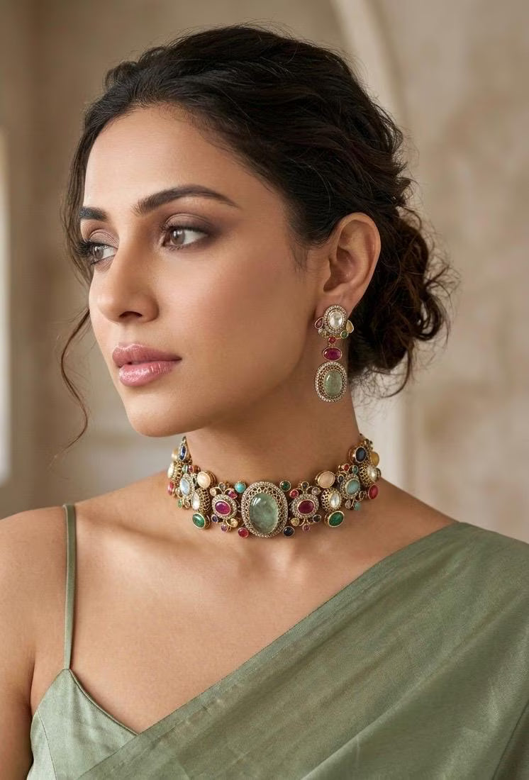NIRAYA Sage Green Necklace Set