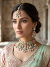 MAAHI Pink mint kundan choker necklace set with maangtika, Indian Pakistani pink mint colour wedding bridal and festive jewelery