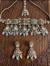 MAAHI Pink mint kundan choker necklace set with maangtika, Indian Pakistani pink mint colour wedding bridal and festive jewelery