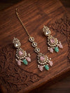 MAAHI Pink mint kundan choker necklace set with maangtika, Indian Pakistani pink mint colour wedding bridal and festive jewelery
