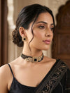 SHAZA Black Victorian style  kundan choker set,cz Indian Pakistani black colour wedding and festive jewelry