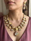 SHIVKA Sabyasachi inspired Red Victorian style kundan necklace set,Indian Bridal jewelry, cz kundan Victorian golden polish