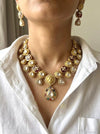 SHIVKA Sabyasachi inspired Red Victorian style kundan necklace set,Indian Bridal jewelry, cz kundan Victorian golden polish