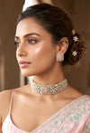 SHAZA pink kundan choker set with mint stones and matt gold polish ,cz Indian Pakistani wedding and festive jewelry
