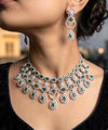 ABHA Emerald green American Diamond necklace Choker set Indian bridal wedding jewelry,maangtika,Pakistani zircon jewellery,green colour set