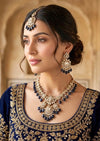 SURVEEN Navy blue Kundan necklace set with Maangtika, Indian Pakistani traditional wedding bridal jewelry
