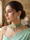 PARWEEN Sabyasachi inspired mint and golden Fusion Kundan choker set, necklace set, indian wedding Rajwada jewelry/ pakistani jewelry