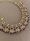ZAKIRA Deep Ruby cz kundan and moissanite replica Necklace set with maangtika , Indian Pakistani wedding bridal jewelry