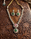 SNEHA Emerald Green and Pink Necklace and earrings set in Victorian polish,Indian Pakistani traditional kundan jewelry