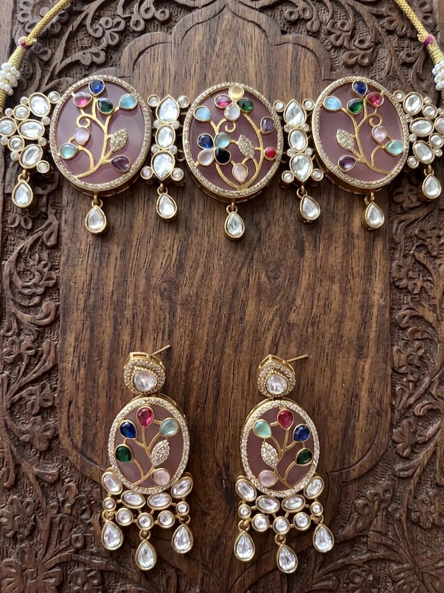 SOHINI Pink Sabya Choker Set
