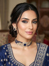 SHAZA navy blue kundan choker set in matt gold polish ,cz Indian Pakistani wedding and festive jewelry