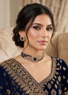 SHAZA navy blue kundan choker set in matt gold polish ,cz Indian Pakistani wedding and festive jewelry