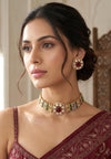 KAYNA Multicoloured kundan choker necklace set,Indian Pakistani Navratna traditional and festive jewelery