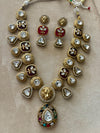 SHIVKA Sabyasachi inspired Red Victorian style kundan necklace set,Indian Bridal jewelry, cz kundan Victorian golden polish