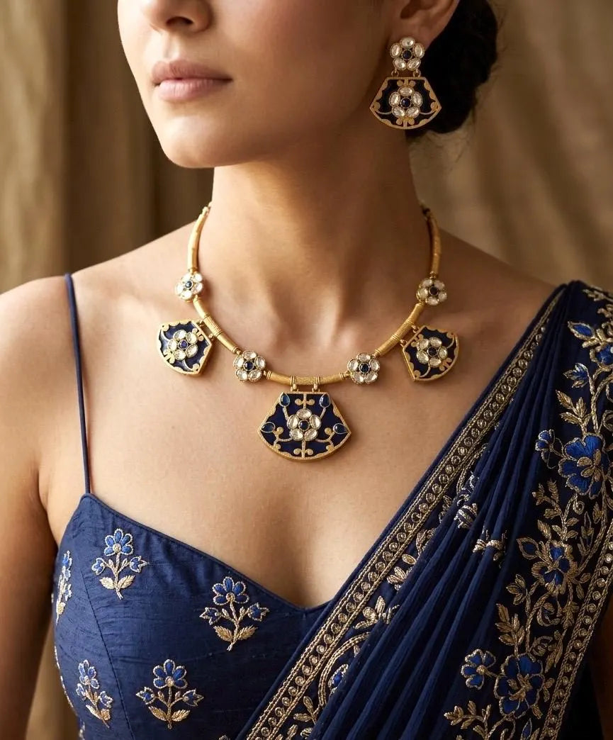 KIAH Dark Blue Hasli Necklace Set