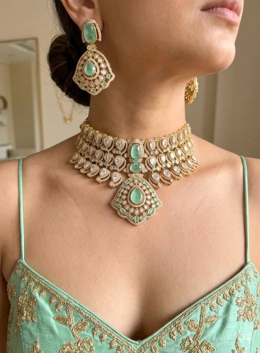SABEEN Luxe Mint Green Necklace Set