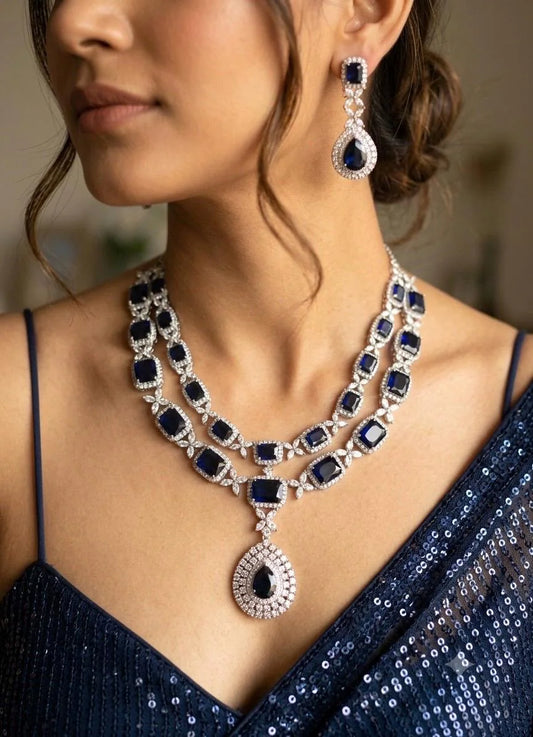 SHANAYA Blue AD Necklace Set