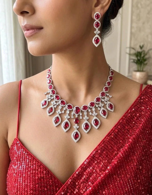 MANYA Red AD Necklace Set