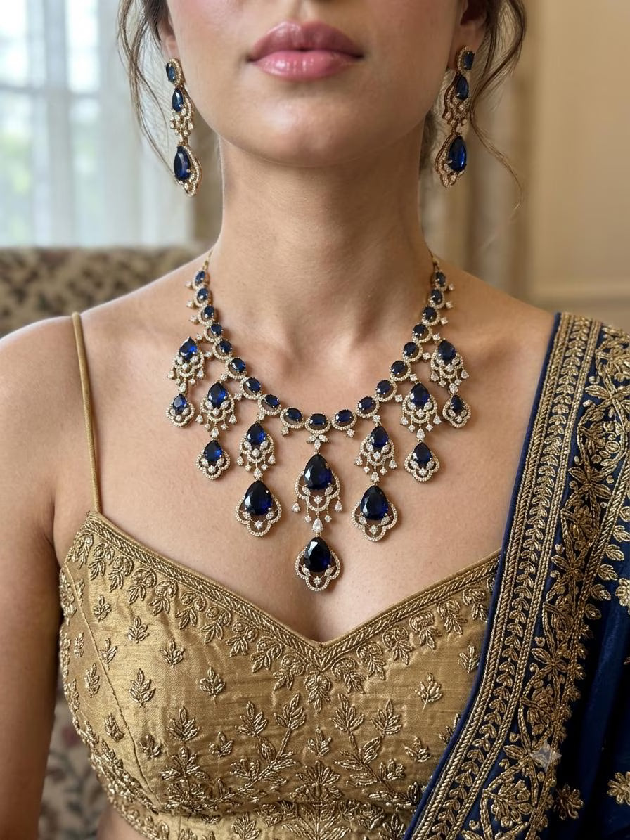 SHAMA Dark Blue AD Necklace Set